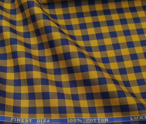 Cadini Italy Men's Cotton Checks 1.60 Meter Unstitched Shirt Fabric (Yellow)