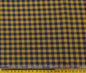 Cadini Italy Men's Cotton Checks 1.60 Meter Unstitched Shirt Fabric (Yellow)