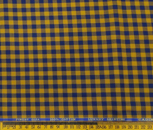Cadini Italy Men's Cotton Checks 1.60 Meter Unstitched Shirt Fabric (Yellow)