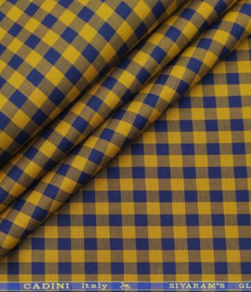 Cadini Italy Men's Cotton Checks 1.60 Meter Unstitched Shirt Fabric (Yellow)