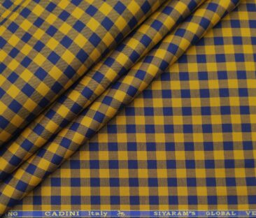 Cadini Italy Men's Cotton Checks 1.60 Meter Unstitched Shirt Fabric (Yellow)