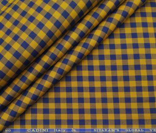 Cadini Italy Men's Cotton Checks 1.60 Meter Unstitched Shirt Fabric (Yellow)