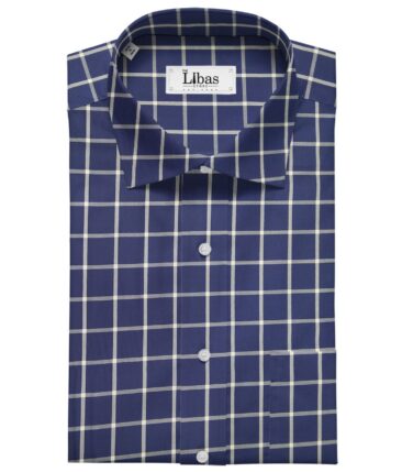 Moretti Men's Giza Cotton Broad Checks 1.60 Meter Unstitched Shirt Fabric (Dark Royal Blue)