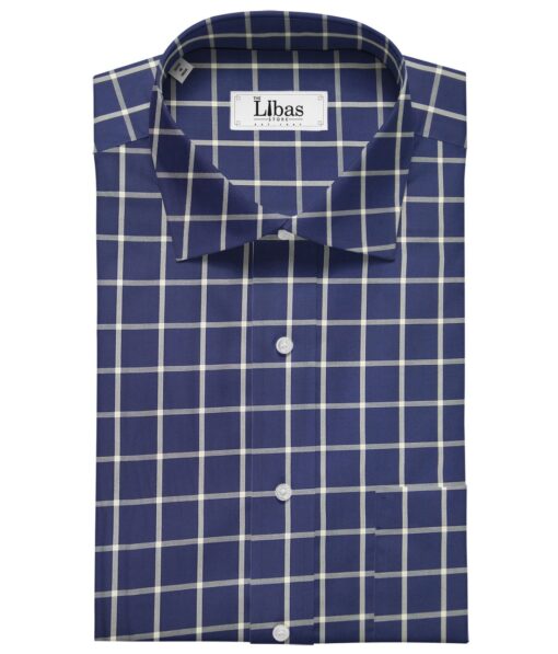 Moretti Men's Giza Cotton Broad Checks 1.60 Meter Unstitched Shirt Fabric (Dark Royal Blue)