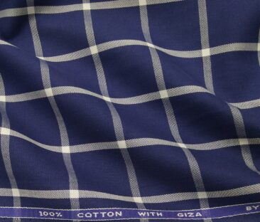 Moretti Men's Giza Cotton Broad Checks 1.60 Meter Unstitched Shirt Fabric (Dark Royal Blue)