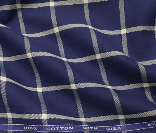 Moretti Men's Giza Cotton Broad Checks 1.60 Meter Unstitched Shirt Fabric (Dark Royal Blue)