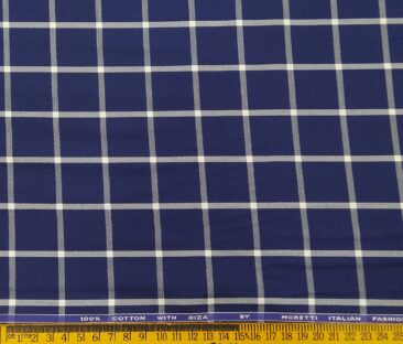 Moretti Men's Giza Cotton Broad Checks 1.60 Meter Unstitched Shirt Fabric (Dark Royal Blue)
