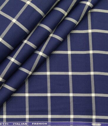 Moretti Men's Giza Cotton Broad Checks 1.60 Meter Unstitched Shirt Fabric (Dark Royal Blue)