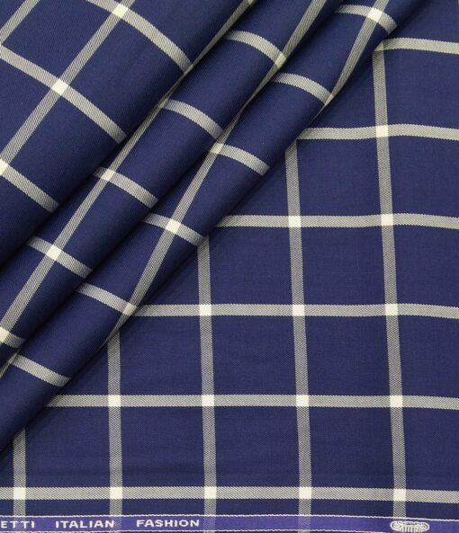 Moretti Men's Giza Cotton Broad Checks 1.60 Meter Unstitched Shirt Fabric (Dark Royal Blue)