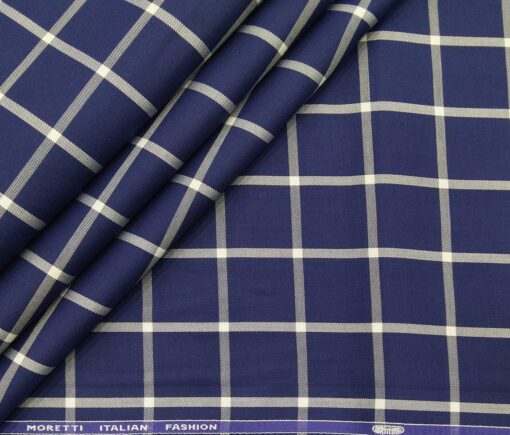 Moretti Men's Giza Cotton Broad Checks 1.60 Meter Unstitched Shirt Fabric (Dark Royal Blue)