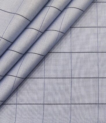 Monza Men's Giza Cotton Checks 1.60 Meter Unstitched Shirt Fabric (Light Blue)