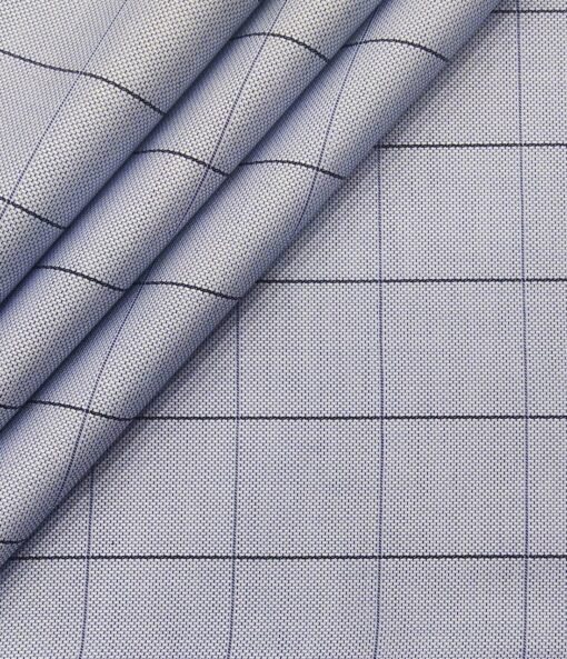 Monza Men's Giza Cotton Checks 1.60 Meter Unstitched Shirt Fabric (Light Blue)