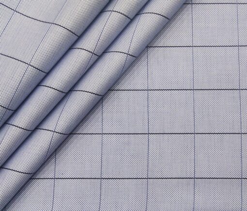 Monza Men's Giza Cotton Checks 1.60 Meter Unstitched Shirt Fabric (Light Blue)