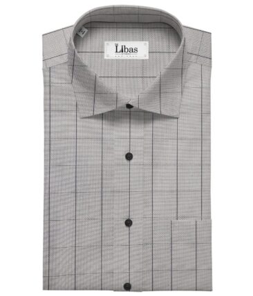 Monza Men's Giza Cotton Checks 1.60 Meter Unstitched Shirt Fabric (Light Grey)