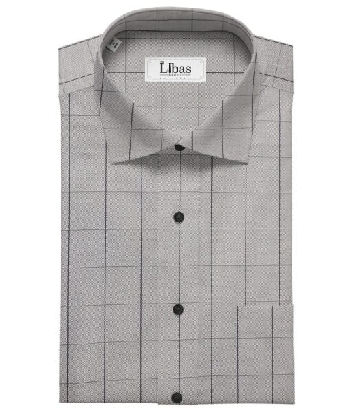 Monza Men's Giza Cotton Checks 1.60 Meter Unstitched Shirt Fabric (Light Grey)