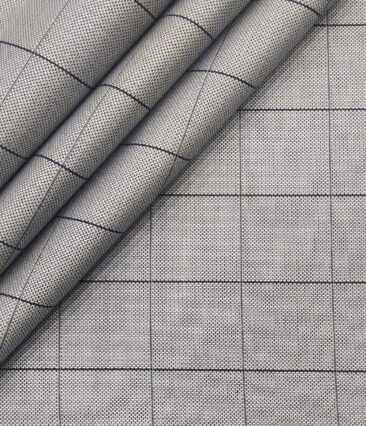 Monza Men's Giza Cotton Checks 1.60 Meter Unstitched Shirt Fabric (Light Grey)