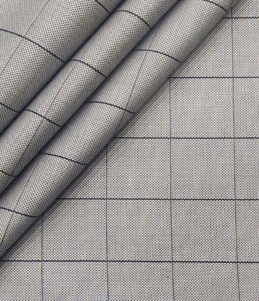 Monza Men's Giza Cotton Checks 1.60 Meter Unstitched Shirt Fabric (Light Grey)