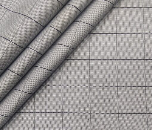 Monza Men's Giza Cotton Checks 1.60 Meter Unstitched Shirt Fabric (Light Grey)