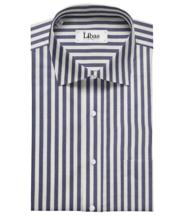 Monza Men's Giza Cotton Striped 1.60 Meter Unstitched Shirt Fabric (White)
