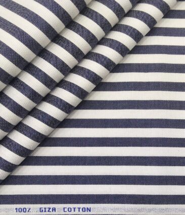 Monza Men's Giza Cotton Striped 1.60 Meter Unstitched Shirt Fabric (White)