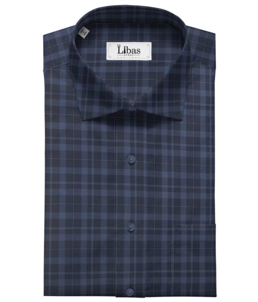 Monza Men's Cotton Checks 1.60 Meter Unstitched Shirt Fabric (Dark Blue)