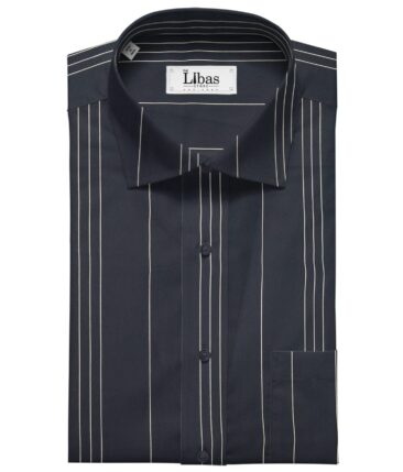 Monza Men's Cotton Striped 1.60 Meter Unstitched Shirt Fabric (Dark Navy Blue)