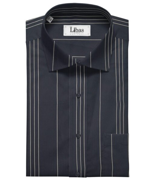 Monza Men's Cotton Striped 1.60 Meter Unstitched Shirt Fabric (Dark Navy Blue)