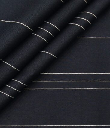 Monza Men's Cotton Striped 1.60 Meter Unstitched Shirt Fabric (Dark Navy Blue)