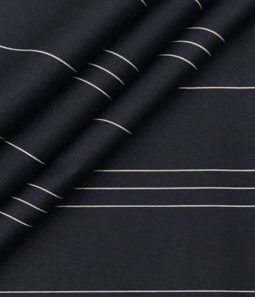 Monza Men's Cotton Striped 1.60 Meter Unstitched Shirt Fabric (Dark Navy Blue)