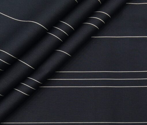 Monza Men's Cotton Striped 1.60 Meter Unstitched Shirt Fabric (Dark Navy Blue)