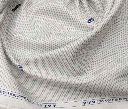 Monza Men's Cotton Printed 1.60 Meter Unstitched Shirt Fabric (White)