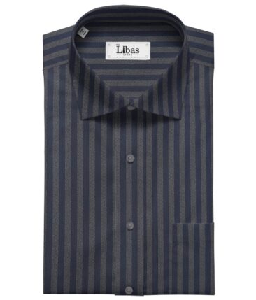 Monza Men's Cotton Striped 1.60 Meter Unstitched Shirt Fabric (Dark Blue)