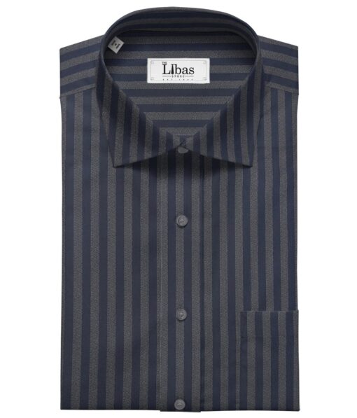 Monza Men's Cotton Striped 1.60 Meter Unstitched Shirt Fabric (Dark Blue)