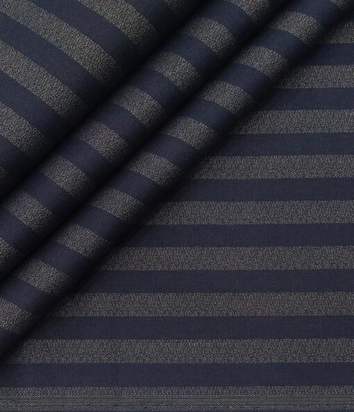 Monza Men's Cotton Striped 1.60 Meter Unstitched Shirt Fabric (Dark Blue)