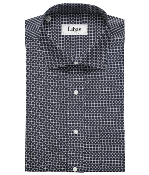 Monza Men's Cotton Polka Dots Printed 1.60 Meter Unstitched Shirt Fabric (Dark Blue)