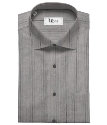 Monza Men's Cotton Striped 1.60 Meter Unstitched Shirt Fabric (Silver Grey)