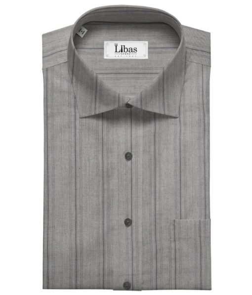 Monza Men's Cotton Striped 1.60 Meter Unstitched Shirt Fabric (Silver Grey)