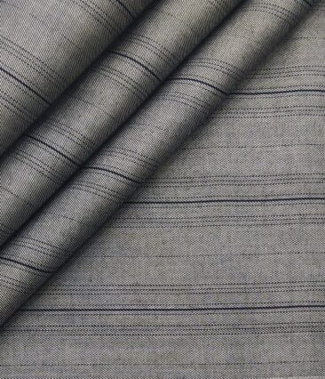 Monza Men's Cotton Striped 1.60 Meter Unstitched Shirt Fabric (Silver Grey)