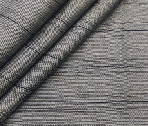 Monza Men's Cotton Striped 1.60 Meter Unstitched Shirt Fabric (Silver Grey)