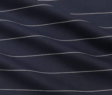 Monza Men's Cotton White Striped 1.60 Meter Unstitched Shirt Fabric (Dark Blue)