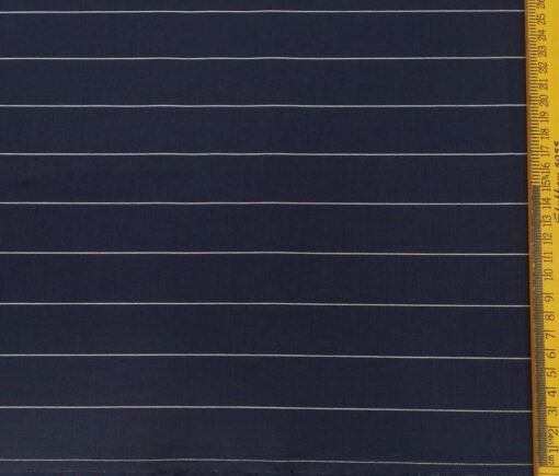 Monza Men's Cotton White Striped 1.60 Meter Unstitched Shirt Fabric (Dark Blue)