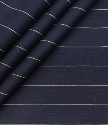 Monza Men's Cotton White Striped 1.60 Meter Unstitched Shirt Fabric (Dark Blue)