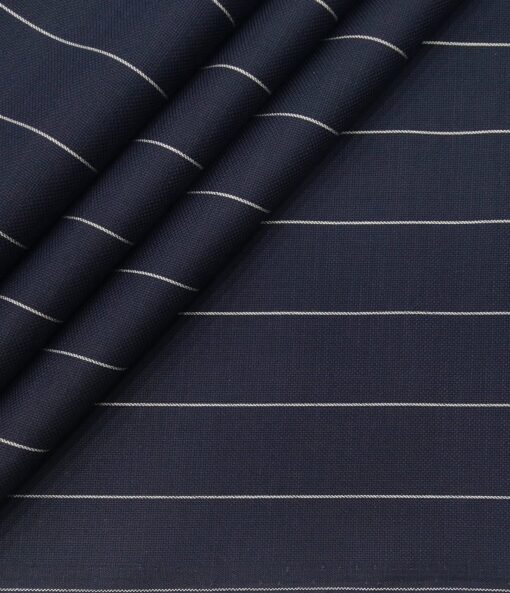 Monza Men's Cotton White Striped 1.60 Meter Unstitched Shirt Fabric (Dark Blue)
