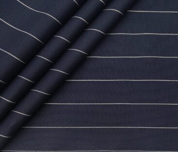 Monza Men's Cotton White Striped 1.60 Meter Unstitched Shirt Fabric (Dark Blue)