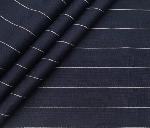 Monza Men's Cotton White Striped 1.60 Meter Unstitched Shirt Fabric (Dark Blue)