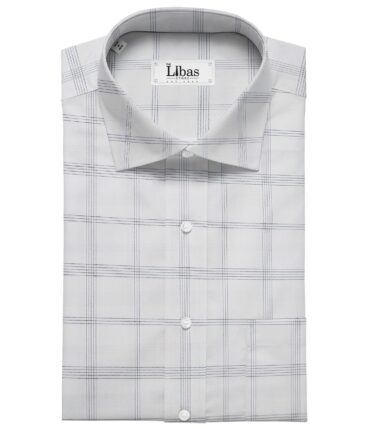 Monza Men's Cotton Blue Checks 1.60 Meter Unstitched Shirt Fabric (White)