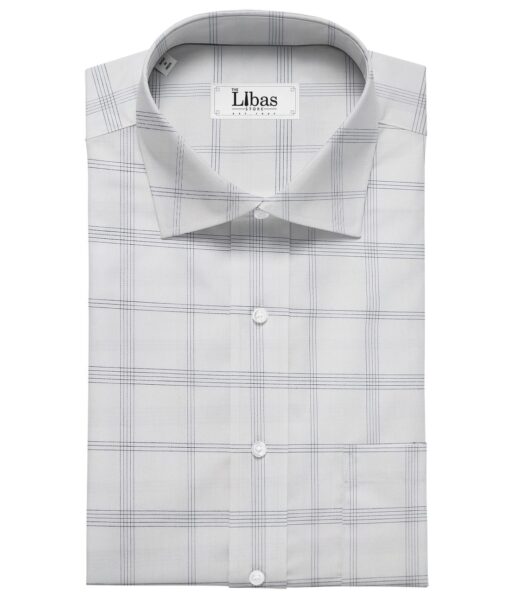 Monza Men's Cotton Blue Checks 1.60 Meter Unstitched Shirt Fabric (White)
