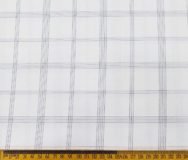 Monza Men's Cotton Blue Checks 1.60 Meter Unstitched Shirt Fabric (White)