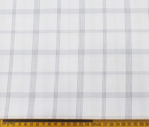 Monza Men's Cotton Blue Checks 1.60 Meter Unstitched Shirt Fabric (White)