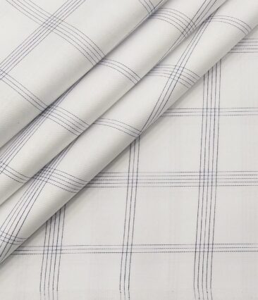 Monza Men's Cotton Blue Checks 1.60 Meter Unstitched Shirt Fabric (White)